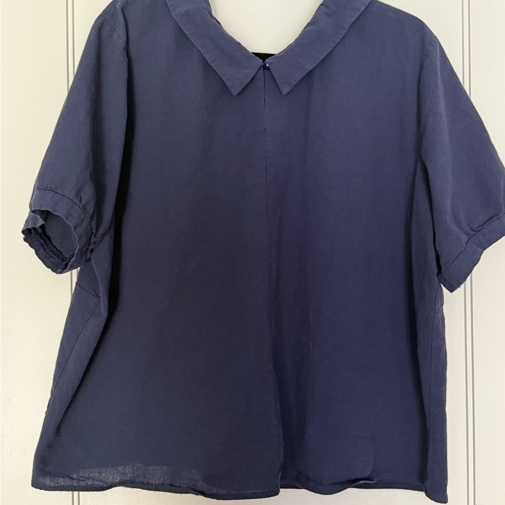 Navy Short Sleeve Collared Blouse